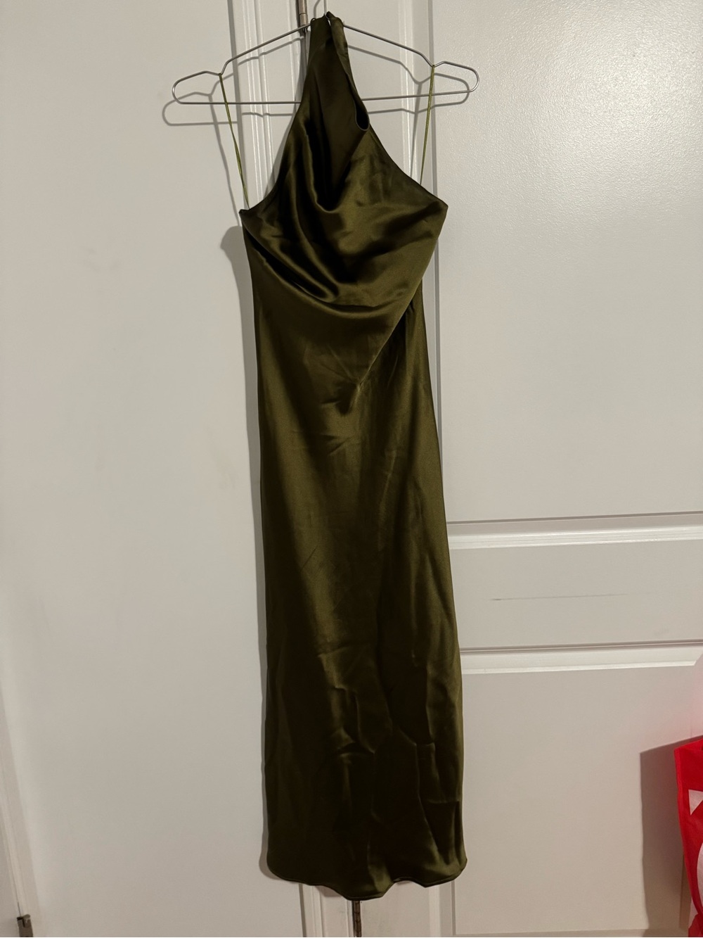 Sincerly Jules Olive One-Shoulder Satin Slip Dress